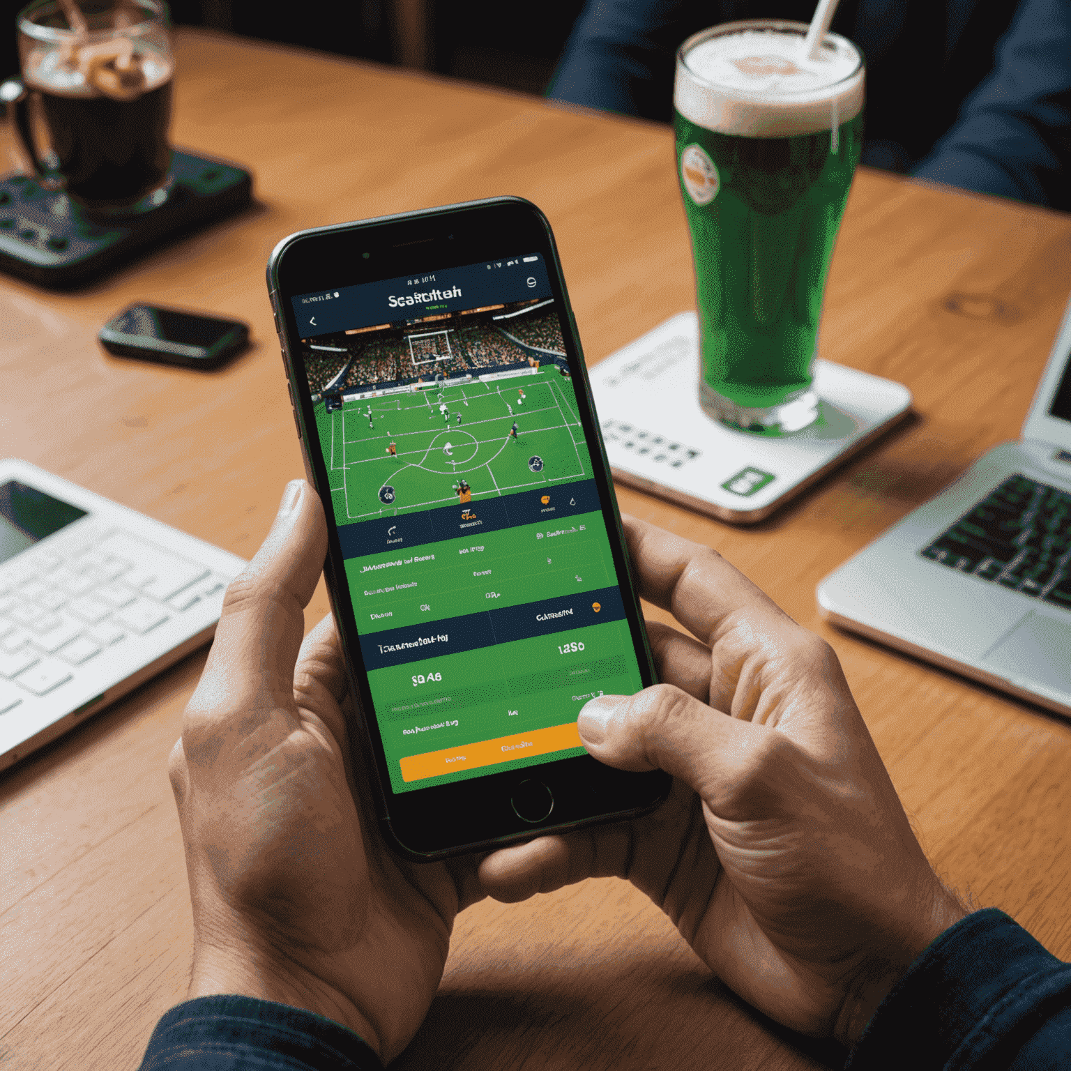 A person using a smartphone to access a mobile-friendly betting app, showcasing various game options and easy navigation
